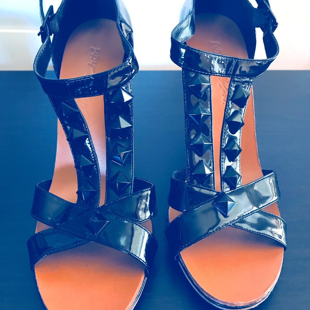 Betsey Johnson Patent Leather & Faux Wood Wedge.